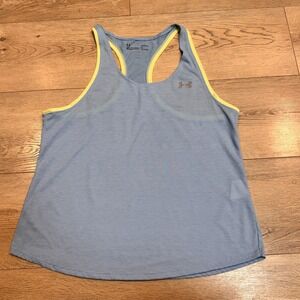 Under Armour HeatGear Blue Stripe Racerback Tank Top Womens Large L Workout